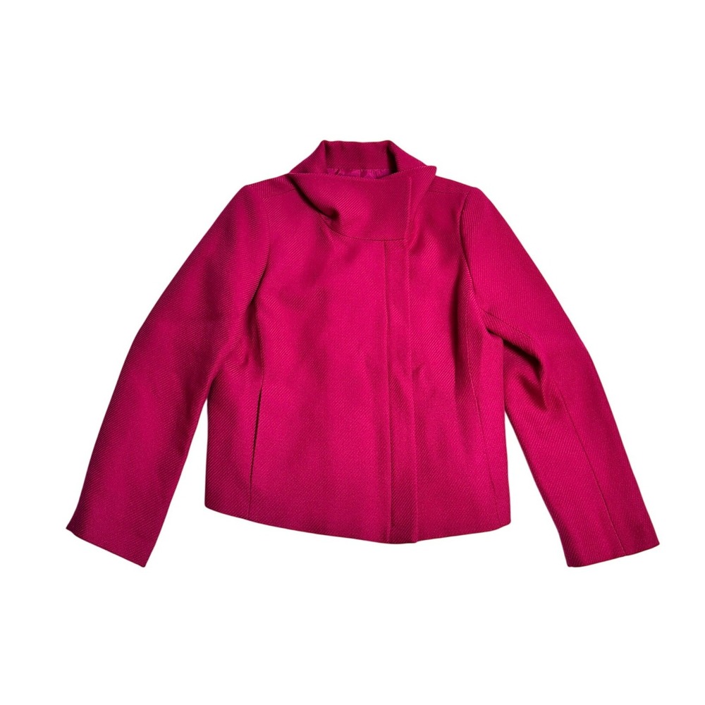 Talbots Wool Blend Moto Pink Asymmetrical Zip Funnel Neck Jacket 14P